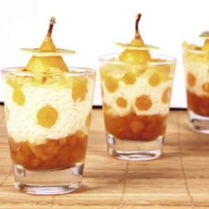 Verrine de Arroz Doce com Damasco e Peras