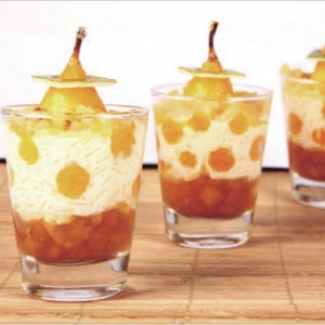 Verrine de Arroz Doce com Damasco e Peras